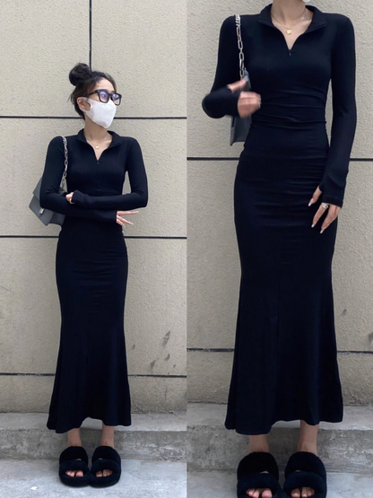 - Black Long Sleeve Mermaid Dress  GEU803