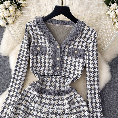 vmtvr- Women's high-end plaid knitted dress in autumn and winter GEU445