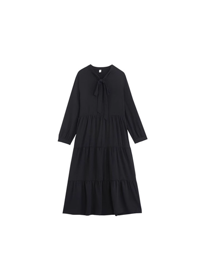 - Women's autumn long chiffon long sleeve black dress GEU723