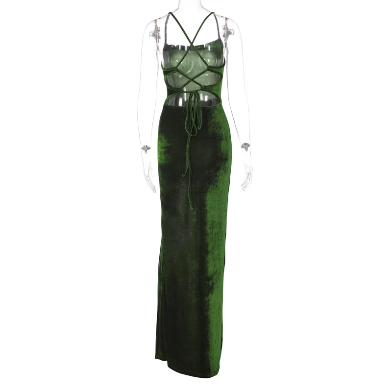 vmtvr- sexy backless lace-up slit maxi dress GEU460