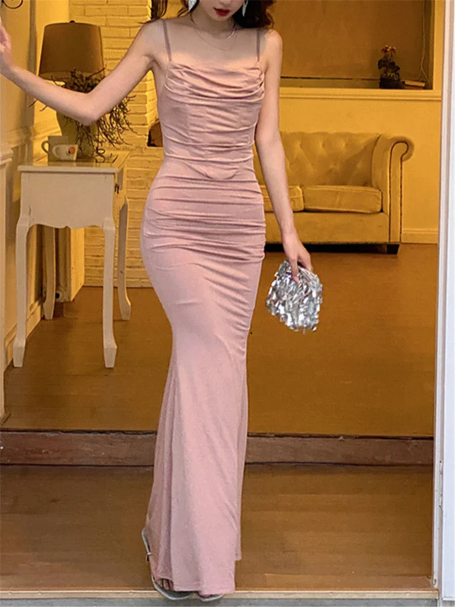 vmtvr - Fashion Elegant Dresses for Women Sleeveless Sexy Club Solid Spaghetti Strap French Party Evening Dress Female 2024 New Summer