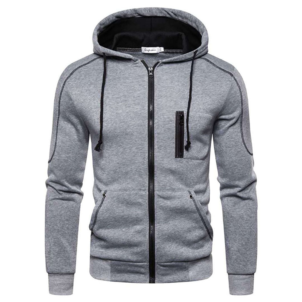 jiaabc Men's Jackets Fashion Hoodies Long Sleeve Zipper Hoodie Hooded Fleece Sweatshirts Casual Sports Men Clothing Plus Size Black Whi