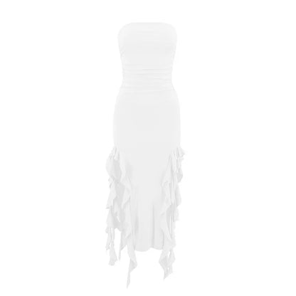 vmtvr Classic One Shoulder Wrap Chest Dress Summer Women's Elastic Mid Waist Nightclub Spicy Girl Jellyfish Flower Ruffle Edge Dress