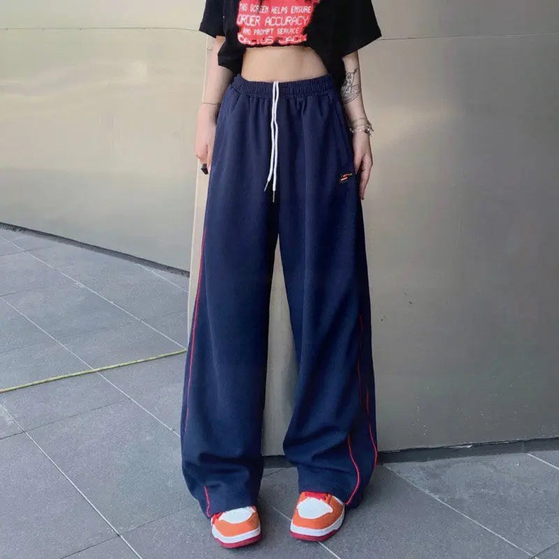 vmtvr Navy Blue Harajuku Woman Oversize Sweatpants Spring Summer Elastic Waist Pocket Streetwear Fashion Joggers Sport Casual Trousers