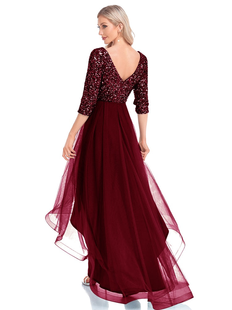 vmtvr - Elegant V-Neck Half Sleeve Sequin Evening Dress Prom Wedding Party Cocktail Dresses Robe Vestidos De Fiesta For Women