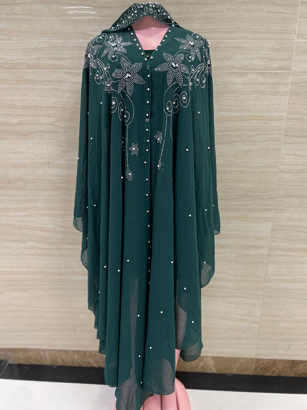 New Muslim Robes Ladies Abaya African Dresses for Women Summer Chiffon Pearl Long Maxi Dress Traditional Clothing Plus Size