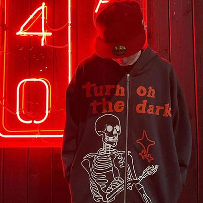 Y2k Men Emo Streetwear Skeleton Hoodie Zip Up Sweatshirts Alt Fairy Grunge Pullover Oversized Gothic Jacket Tops Hoodies Clothes