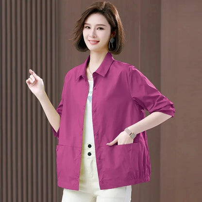 vmtvr New Basic Thin Cropped Jacket Women Short Coat Spring Summer Long Sleeve Casual Korean Elegant Outerwear Fashion Slimming Shirt