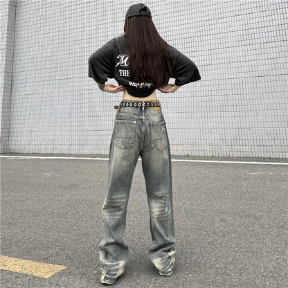 vmtvr Vintage Women Distressed Washed Jeans Spring Summer New Loose Pants Trend Hip Hop High Waist All-match Fashion Straight Trousers