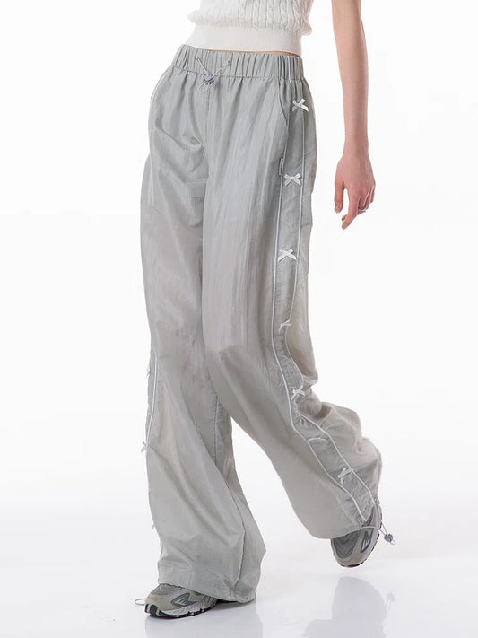 vmtvr Sweet Bow Wide Leg Pants Women 2024 Summer Casual Loose Pants Fashion Streetweear Elastic Waist Sweatpants