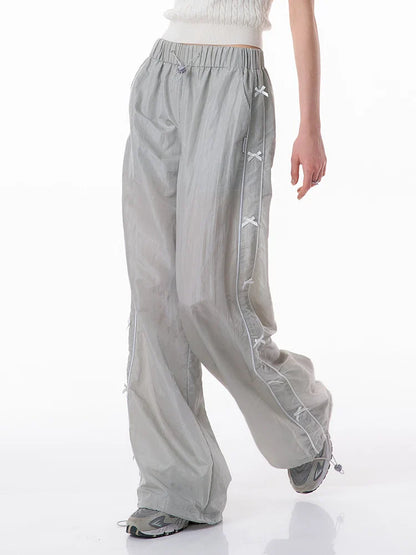 vmtvr Sweet Bow Wide Leg Pants Women 2024 Summer Casual Loose Pants Fashion Streetweear Elastic Waist Sweatpants