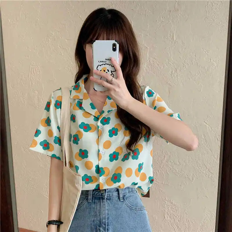 vmtvr Korean Clothing Sweet Women Fashion Short Sleeve Shirt Summer Simple Tie Dyed Loose Versatile Kawaii Pretty Chic Casual Blouse