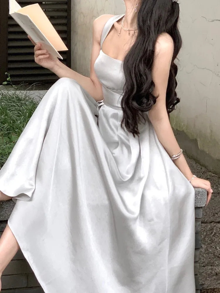 vmtvr Women Fashion Summer Elegant Casual Party Dress Sleeveless Vintage A-Line Solid Chic Prom Wedding Vestidos Female Clothes Robe