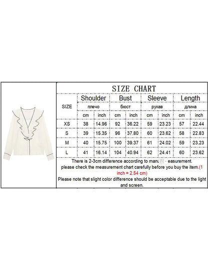 vmtvr Ruffled Crossover Sheer Top Women's Blouse Spring Summer 2024 V-Neck Long Sleeves Tops Shirt Elegant Basic Blouses