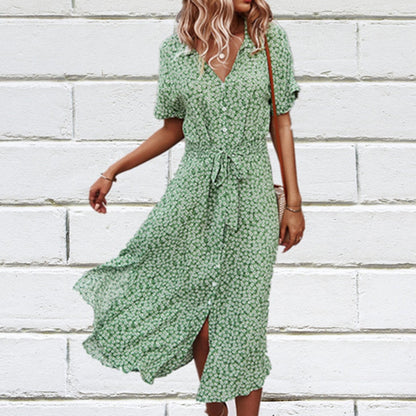 vmtvr  Summer Puff Sleeve Long Dress Women Elegant Printed V-Neck Maxi Dresses Boho Drawstring Loose Holiday Beach Dress