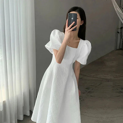 vmtvr Vintage Elegant women Dress Korean casual folds midi Dresses Y2K Female Ball Gown Puff Sleeve A line Dress summer new