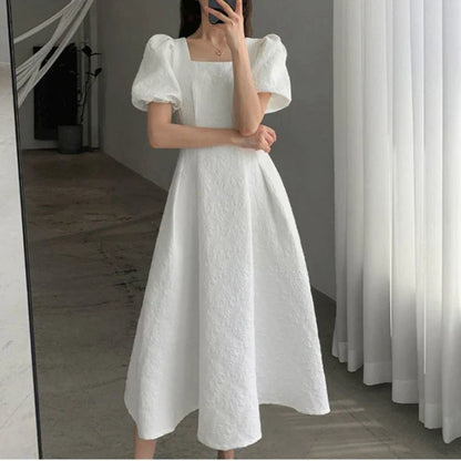 vmtvr Vintage Elegant women Dress Korean casual folds midi Dresses Y2K Female Ball Gown Puff Sleeve A line Dress summer new