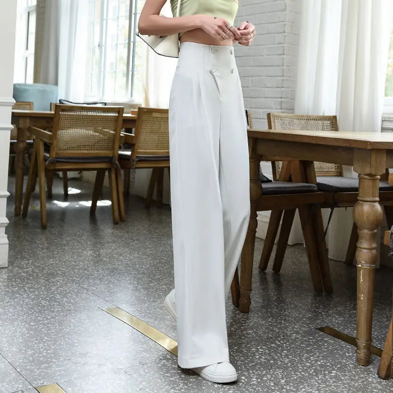 vmtvr Korean Woman Solid Chiffon Wide Leg Pants Spring Summer Fashion High Waist Versatile Loose Streetwear Casual Straight Trousers