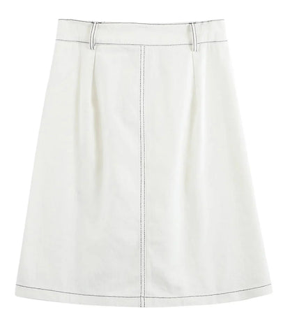vmtvr Vintage Women Side Split Denim Skirts Pocket Ladies 2024 Summer A-Line Loose Casual High Waist Knee-Length Jeans Skirt