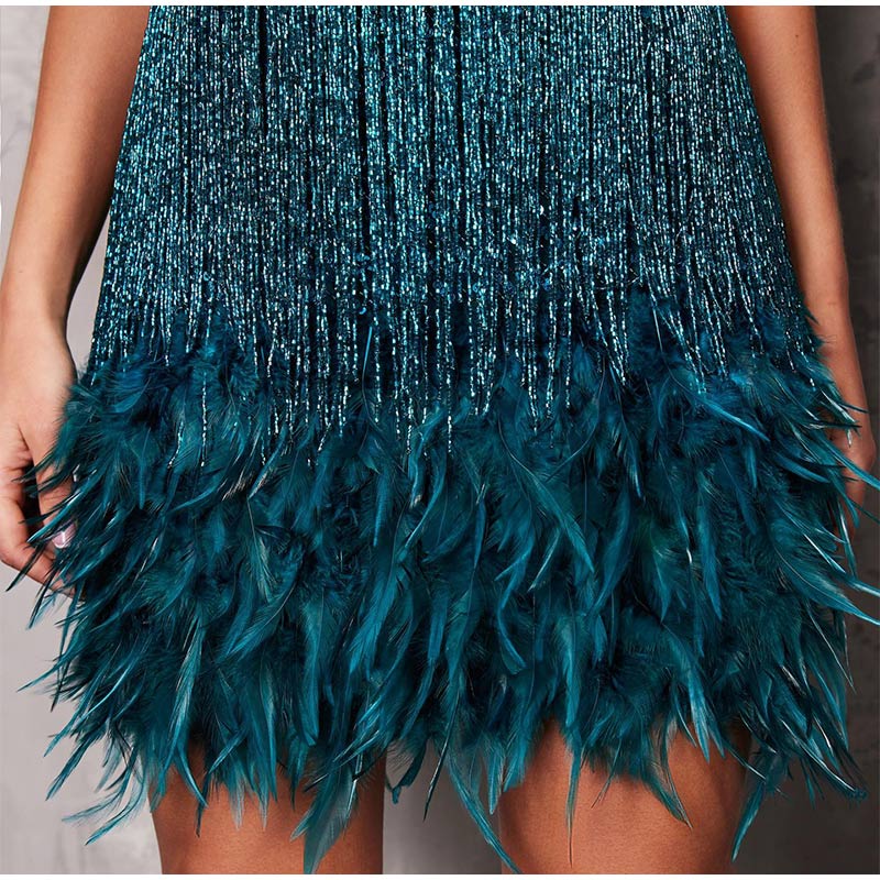 vmtvr Sequins Tassel Feather Spaghetti Strap Dress Women Fashion Sexy Stitching Mini Dresses Ladies Evening Party Club Elegant Dress