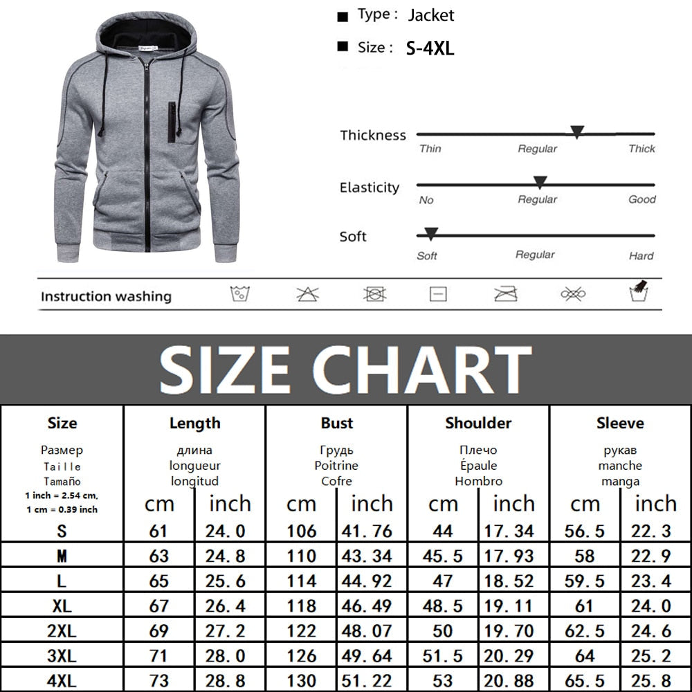 jiaabc Men's Jackets Fashion Hoodies Long Sleeve Zipper Hoodie Hooded Fleece Sweatshirts Casual Sports Men Clothing Plus Size Black Whi