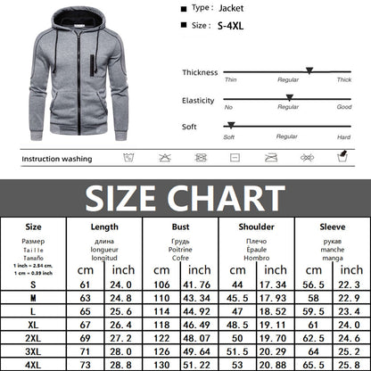 jiaabc Men's Jackets Fashion Hoodies Long Sleeve Zipper Hoodie Hooded Fleece Sweatshirts Casual Sports Men Clothing Plus Size Black Whi