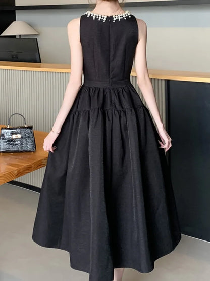 vmtvr New Summer Women Elegant Casual A-Line Solid Chic Party Dress Sleeveless Vintage Birthday Clothes Female Prom Sundress Mujers