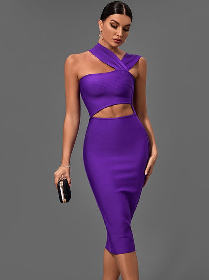 vmtvr - Bandage Dresses for Women Purple Bodycon Dress Evening Party Elegant Sexy Cut Out Midi Birthday Club Outfit Summer New