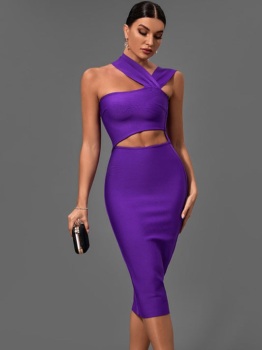 vmtvr - Bandage Dresses for Women Purple Bodycon Dress Evening Party Elegant Sexy Cut Out Midi Birthday Club Outfit Summer New