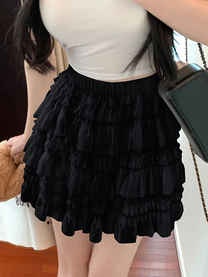 vmtvr Japan White Sweet Cake Mini Skirt Women Elegant Fashion High Waist Sexy Skirts Summer Preppy Style Female Dance Skirt New