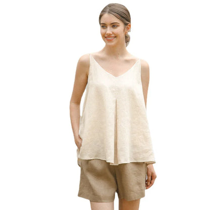 vmtvr Newly 100% Linen Top For Women Summer Sexy V-neck Sleeveless Drawstring Loose Casual Solid Holiday Boho Beach Crop Top Vetement