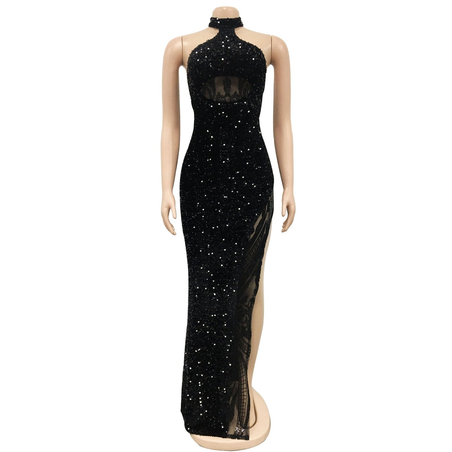 Luxury Birthday Party Dress Women 2023 Spring Sexy Elegant Off Shoulder Backless Halter Zip-up High Slit Sequin Evening Dresses