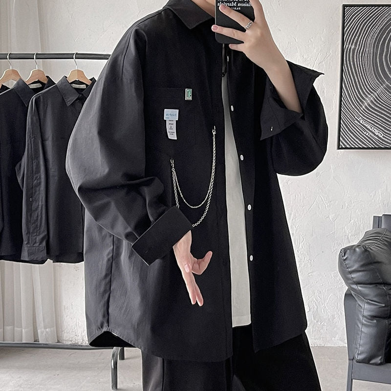 - Emo Men's Fashion Alt Oversized Shirt For Men Streetwear Black Harajuku Chain Gothic Shirts Korean Clothing Fairy Grunge Clothes