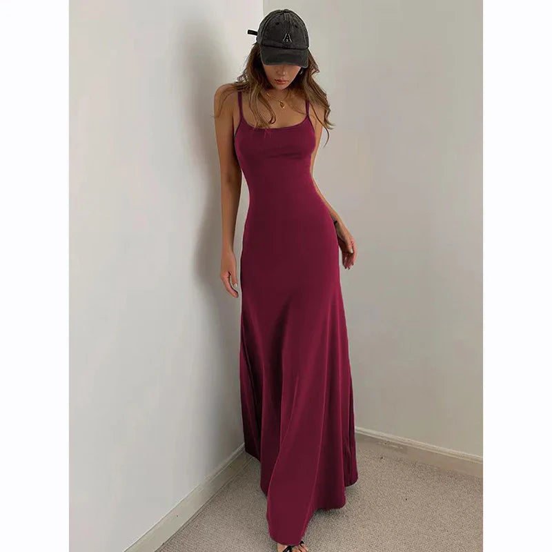 vmtvr Summer Spaghetti Strap Dress Women Fashion Slim Ankle Length Dress American Style Elegant Female Casual Dresses New