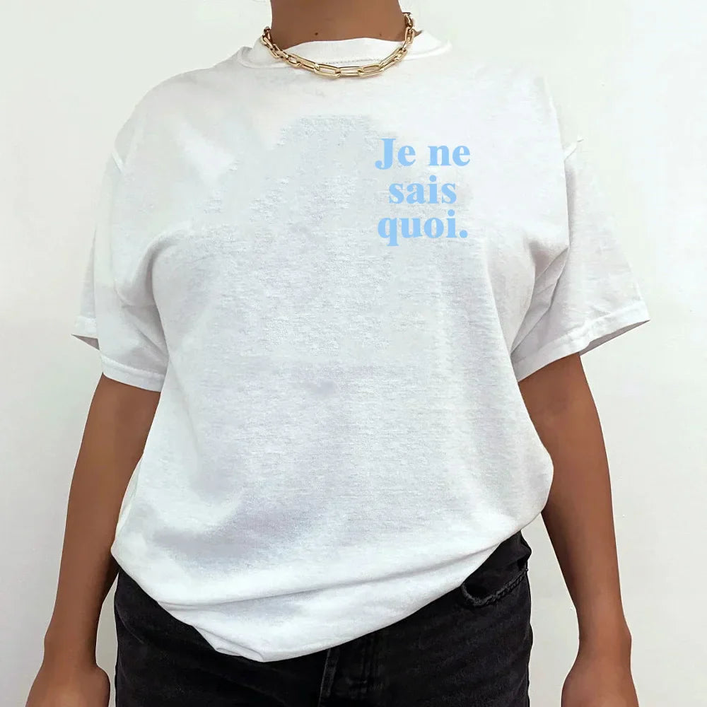 -Retro sports style outfit streetwear 90s fashion Je Ne Sais Quoi Pocket Letters Printing Graphic Tees French New Wave Chic T Shirts Women Summer White Short Sleeve Cotton Tops