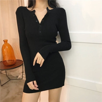 vmtvr - Black Sexy Female Knit Dress Winter Autumn Wrap Midi Green Bodycon 2023 Fashion Sweater Dresses Woman Vintage Korean Mini Short