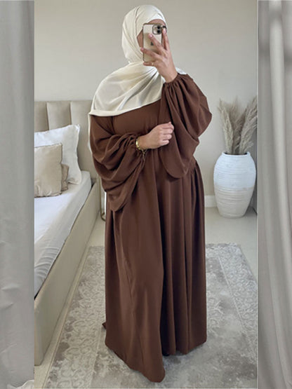 vmtvr Plain Abaya Muslim Long Dress for Women Ramadan Eid Balloon Sleeve Islamic Jilbab African Dresses Dubai Turkish Modesty  Kaftan