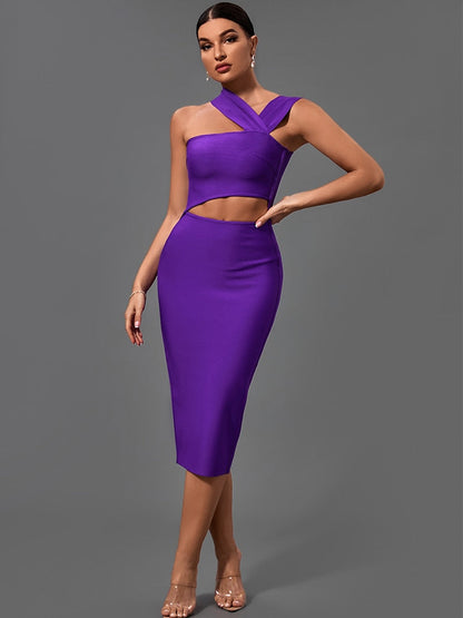 vmtvr - Bandage Dresses for Women Purple Bodycon Dress Evening Party Elegant Sexy Cut Out Midi Birthday Club Outfit Summer New