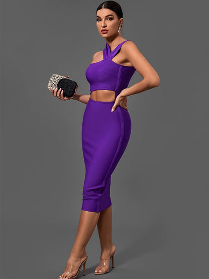 vmtvr - Bandage Dresses for Women Purple Bodycon Dress Evening Party Elegant Sexy Cut Out Midi Birthday Club Outfit Summer New