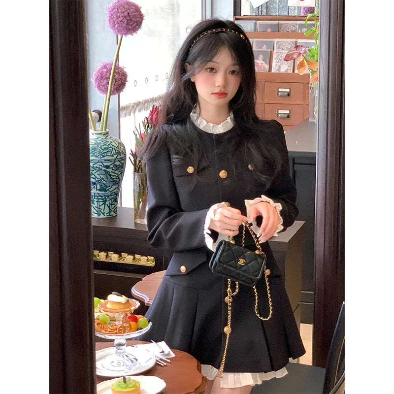 vmtvr  - Elegant Women Dress Long Sleeve Office Ladies Polo Collar Vintage New Korean Fashion Chic Sweet Casual Female Mini Dresses