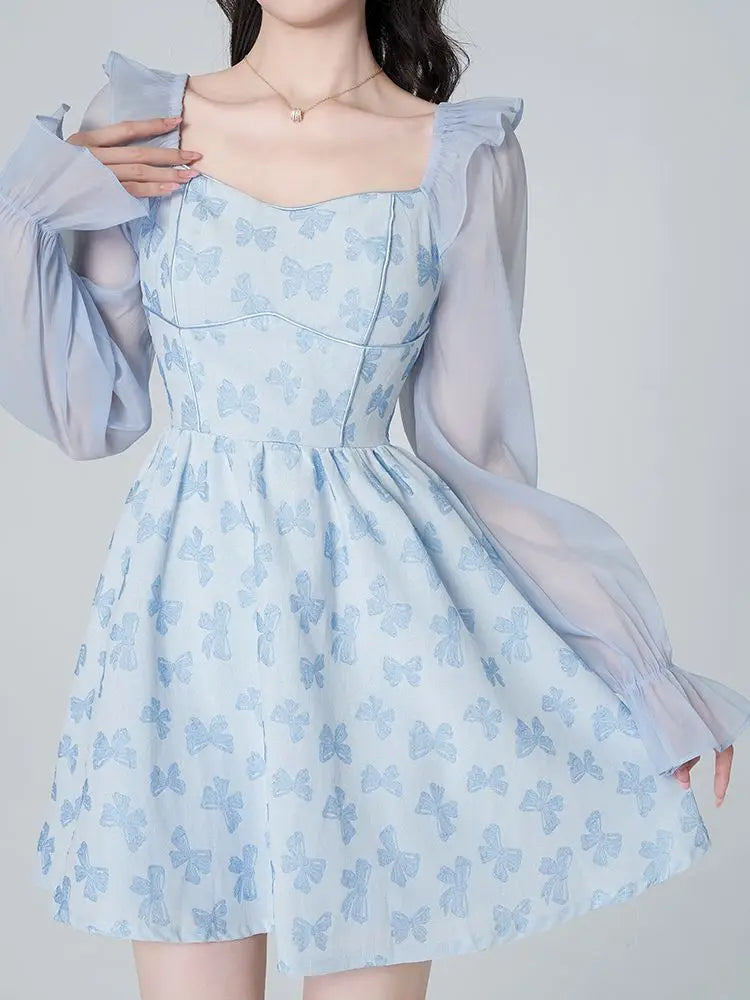 vmtvr Casual Sweet Fairy Dress Women Summer Ruffles Chiffon Elegant Korean Style Mini Dress Female Blue Empire Beach Party Dress