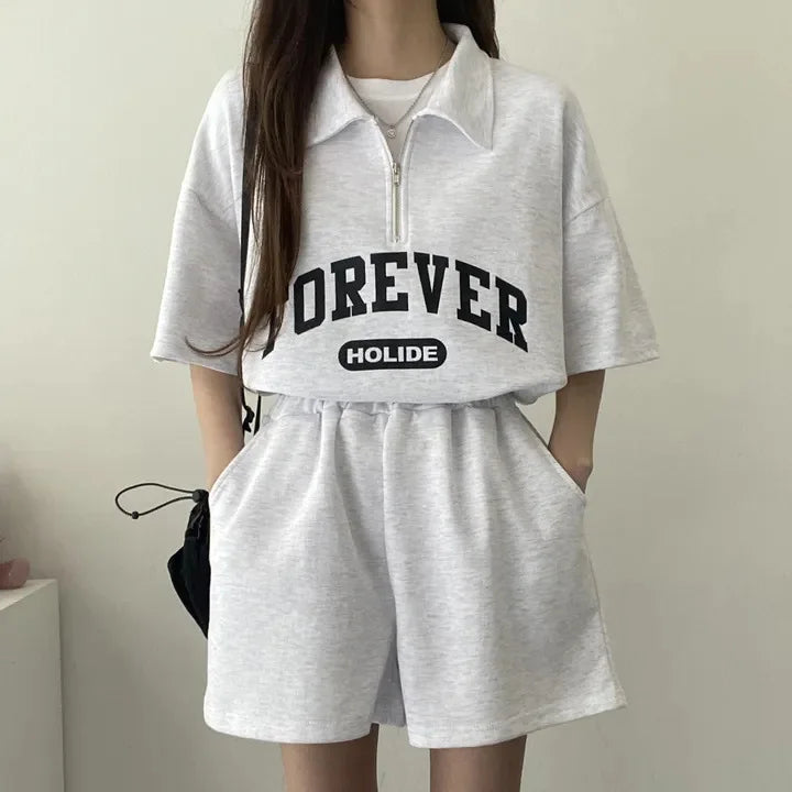 - Oversized Loose Letter Blouses Shorts Sets Female 2 Piece Set Women Outfit Casual Korean Suits Y2k Womens Summer Short Sets