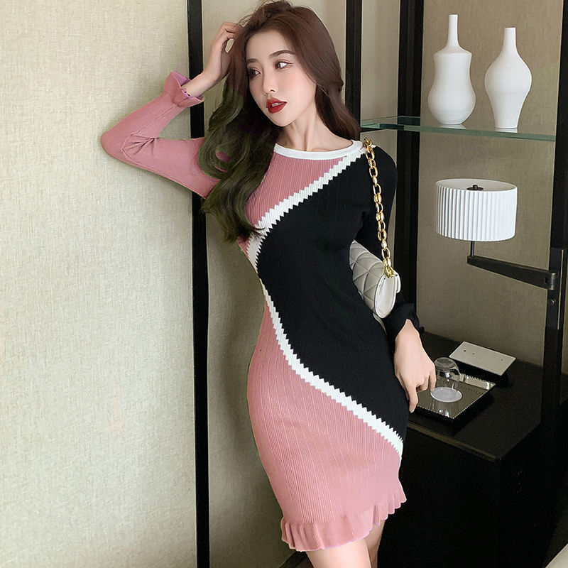 vmtvr Korean Elegant Womens Libertin Sweater One-piece Dress for Party Fashion Sexy Night Club Evening Knit Dresses Woman Bodycon Wrap