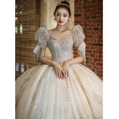 vmtvr  -  Wedding Dresses For Wemon Vestido De Noiva Com Pedrarias E Brilho Robe De Mariée Fluide Bohème Blanche Bridal Ball Gowns