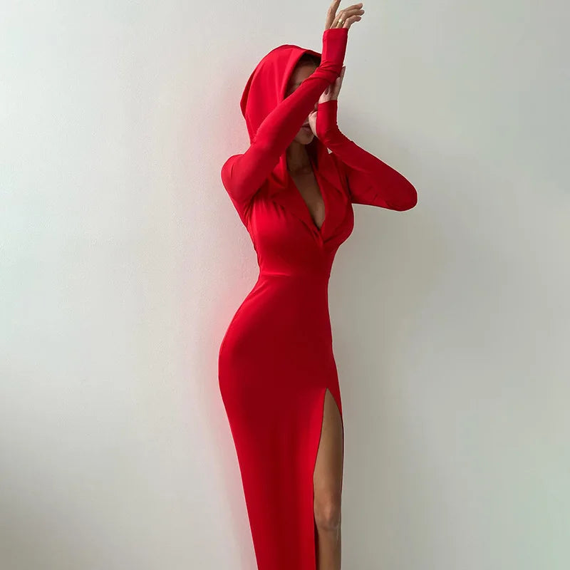 vmtvr  -  New V-neck Slit Long Dress Women's Sexy Long Sleeve Holiday Dress High Waist Elegant Slim Street Party Long Dress Y2k