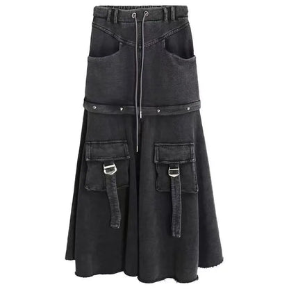 vmtvr  -  Women Denim Skirt Short Skirts Vintage Dresses Long Skirt Detachable Two Sides Streetwear Vintage Garbage Harajuku Sweet Chic