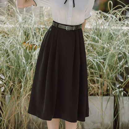 vmtvr Summer High Waist Pleated Skirts Women Korean Casual Loose Midi Skirts Fashion Female Elegant Solid A Line Skirts New