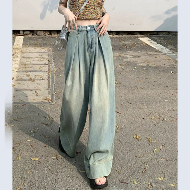 vmtvr Y2K Fashion High Waist Jeans Women Summer Casual Loose Straight Trousers Korean All Match Female Streetwear Wide Leg Pants