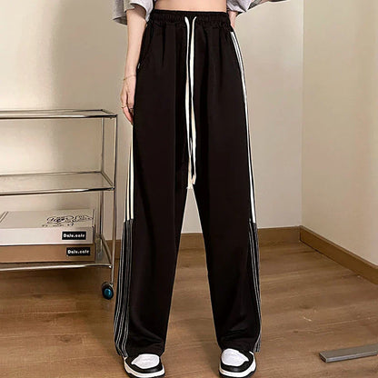 vmtvr Vintage Women High Waist Sweatpants American Style Fashion Striped Loose Wide Leg Pants Summer Female Streetwear Y2K Trousers