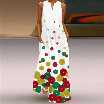 vmtvr - 3D Floral Printed Women Dress Summer Vintage V-neck Sleeveless Loose Maxi Dress Elegant Casual Ladies Party Dresses Vestidos